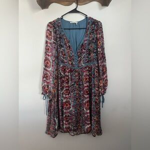 Anthropologie Abia Velvet Peasant Long Sleeve Dress